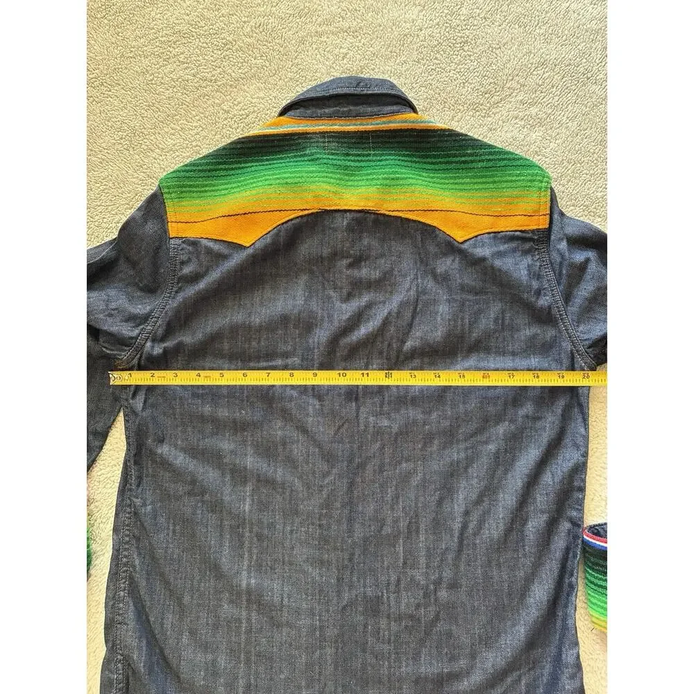 True Religion GEORGIA BAJA WESTERN Shirt Aztec Denim Pearl Snap Med Shirt